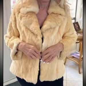 Vintage Rabbit Fur Coat Light Golden Beige Size L